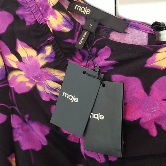 💕MAJE💕 Draped Dress ~ Floral Print T3 US Large L NWT - Picture 11 of 12